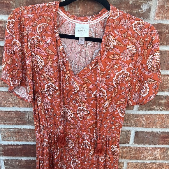 KNOX ROSE Ladies XS Burnt Orange Floral Maxi Dress - Picture 6 of 12